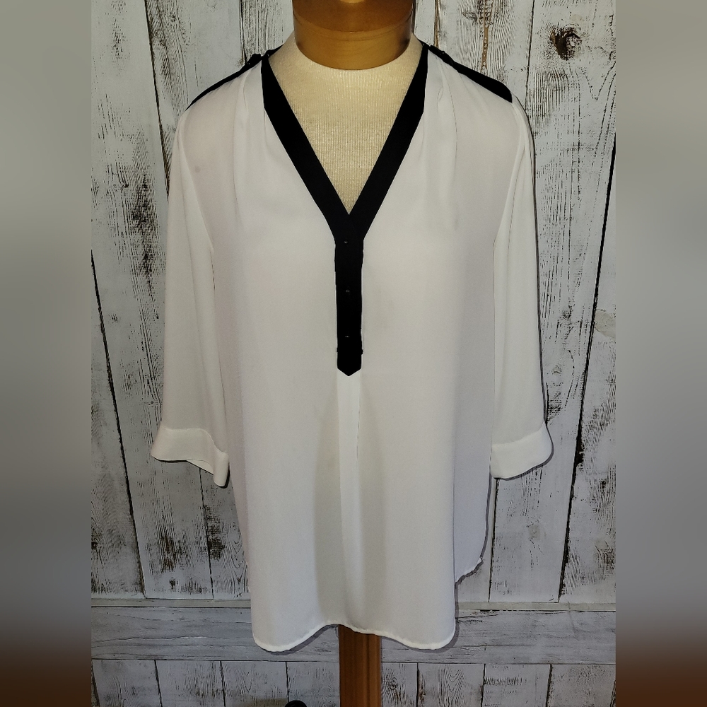 Express Sheer Blouse with Leather Shoulder Bands